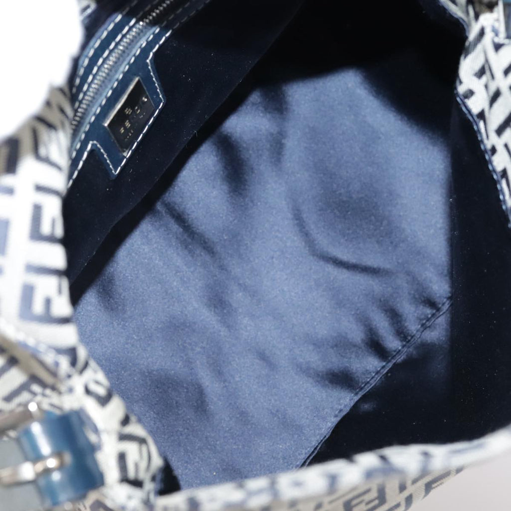 FENDI Zucchino Canvas Mamma Baguette Shoulder Bag Navy Silver ki5282