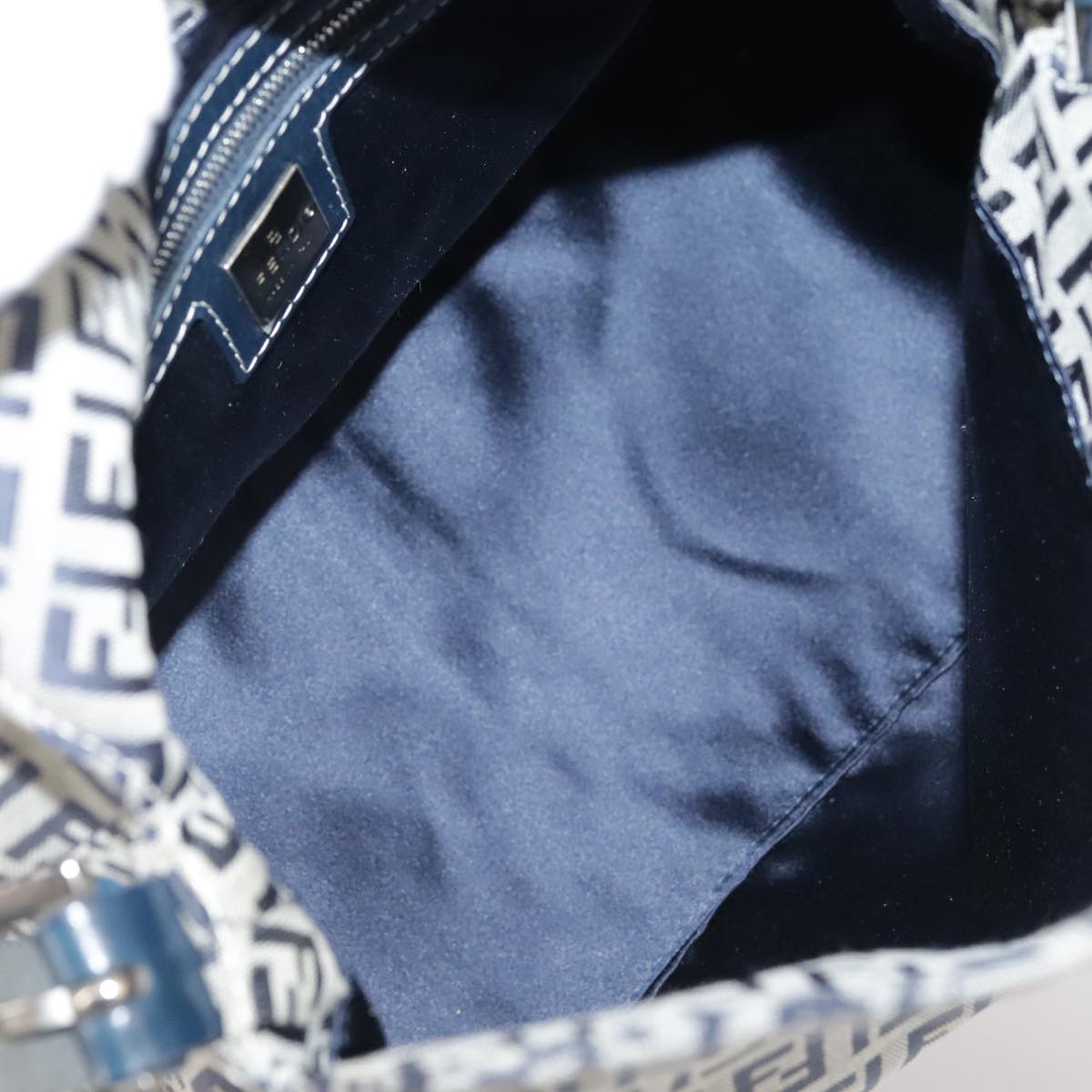 FENDI Zucchino Canvas Mamma Baguette Shoulder Bag Navy Silver ki5282
