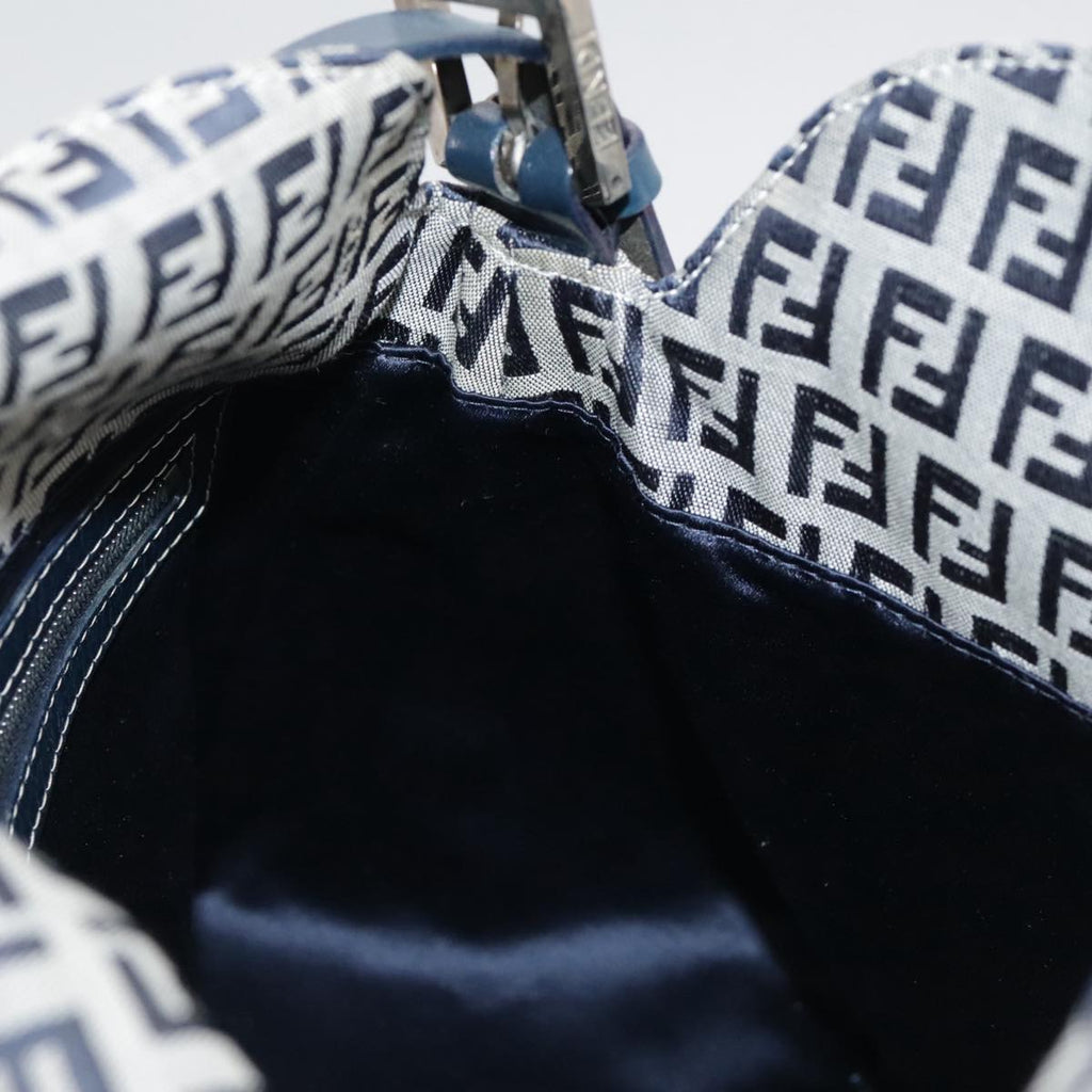 FENDI Zucchino Canvas Mamma Baguette Shoulder Bag Navy Silver ki5282