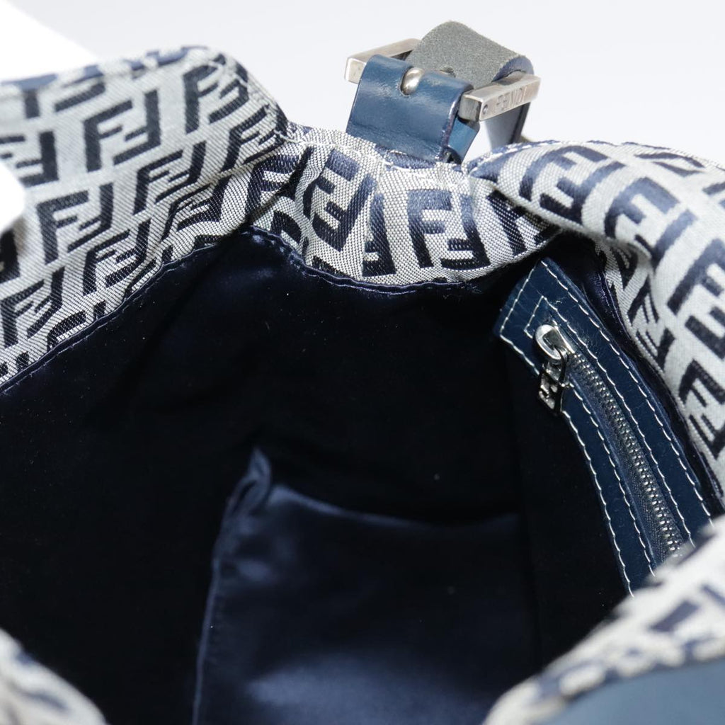 FENDI Zucchino Canvas Mamma Baguette Shoulder Bag Navy Silver ki5282