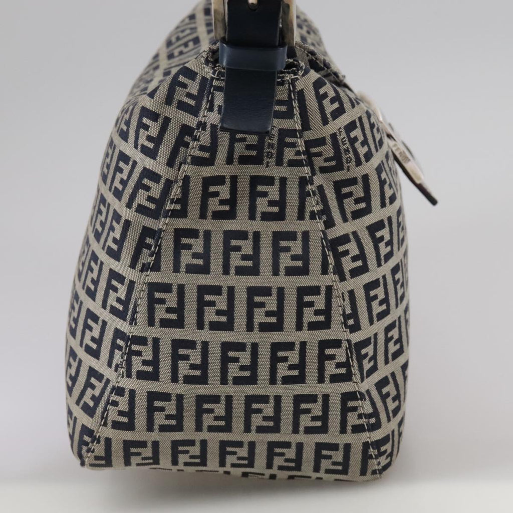 FENDI Zucchino Canvas Mamma Baguette Shoulder Bag Navy Silver ki5282