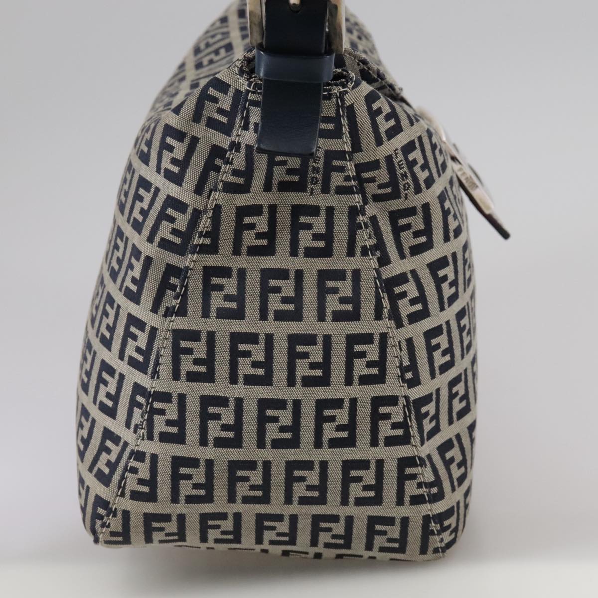FENDI Zucchino Canvas Mamma Baguette Shoulder Bag Navy Silver ki5282