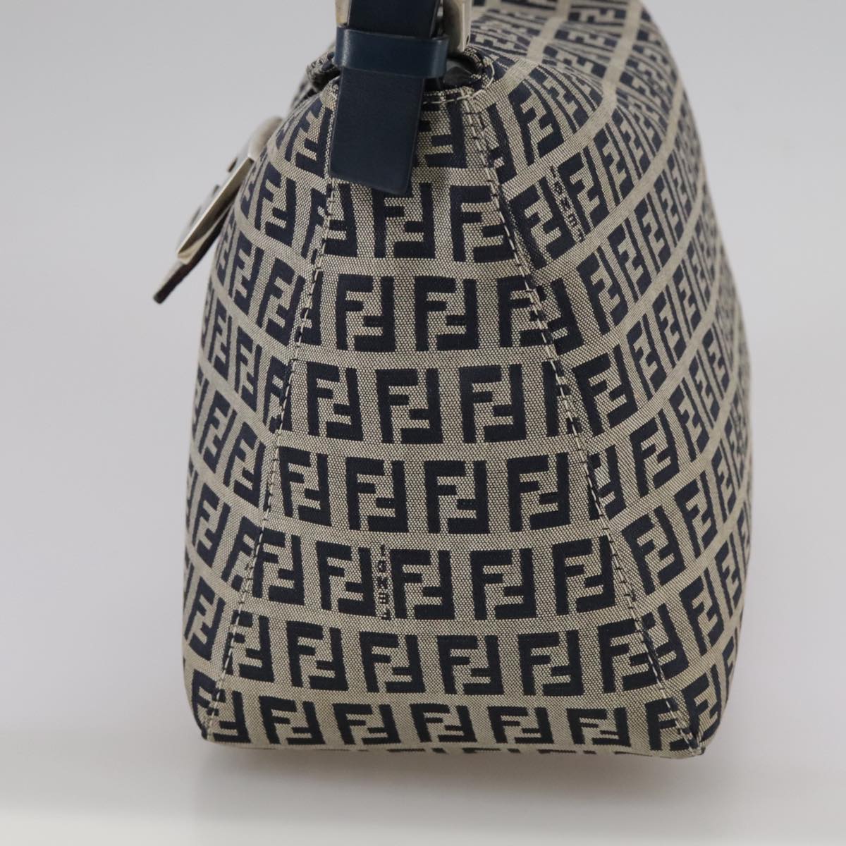 FENDI Zucchino Canvas Mamma Baguette Shoulder Bag Navy Silver ki5282