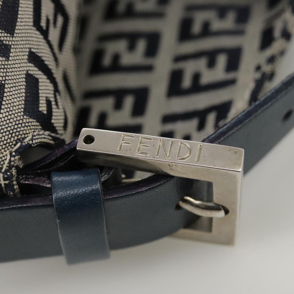 FENDI Zucchino Canvas Mamma Baguette Shoulder Bag Navy Silver ki5282