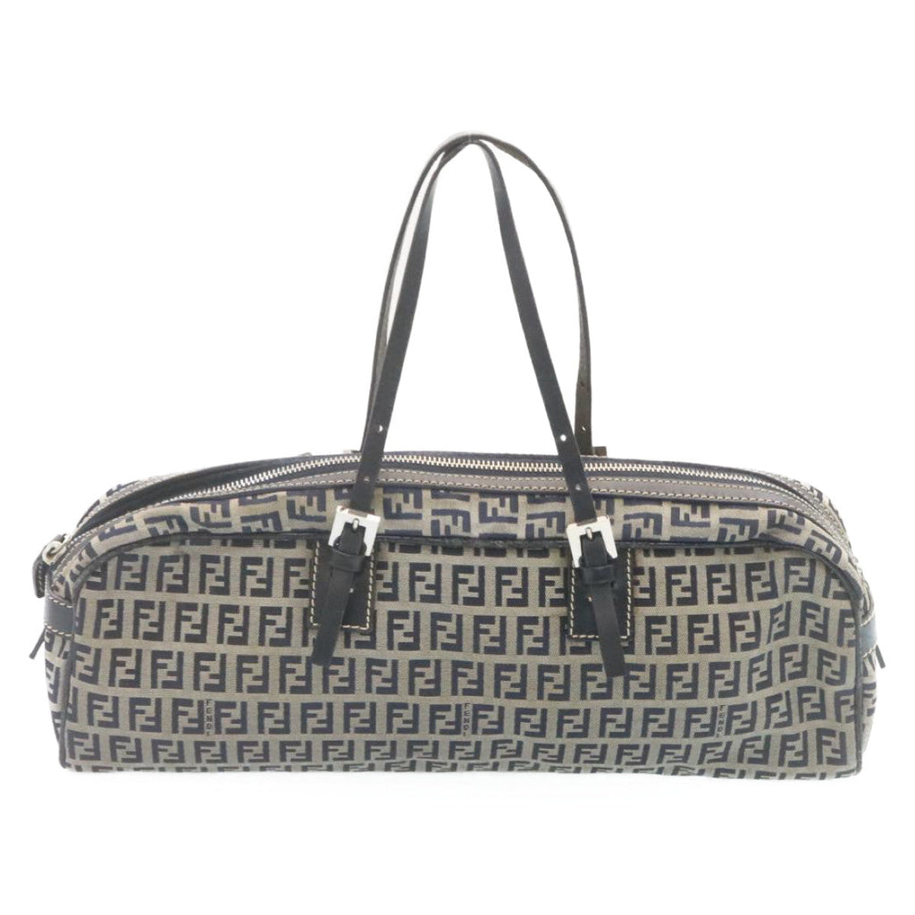 FENDI Zucchino Canvas Hand Bag Navy Blue kk054