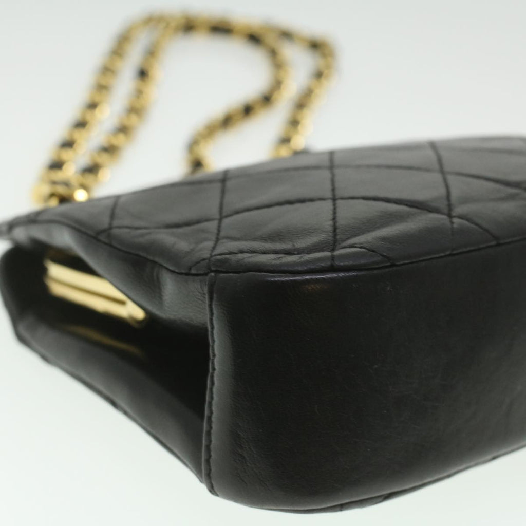 CHANEL Matelasse Clasp Chain Shoulder Bag Lamb Skin Black CC kk164