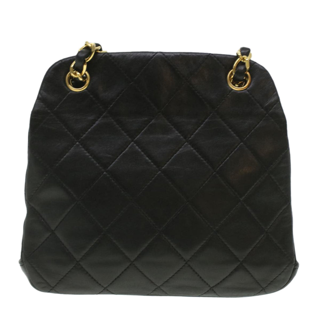 CHANEL Matelasse Clasp Chain Shoulder Bag Lamb Skin Black CC kk164