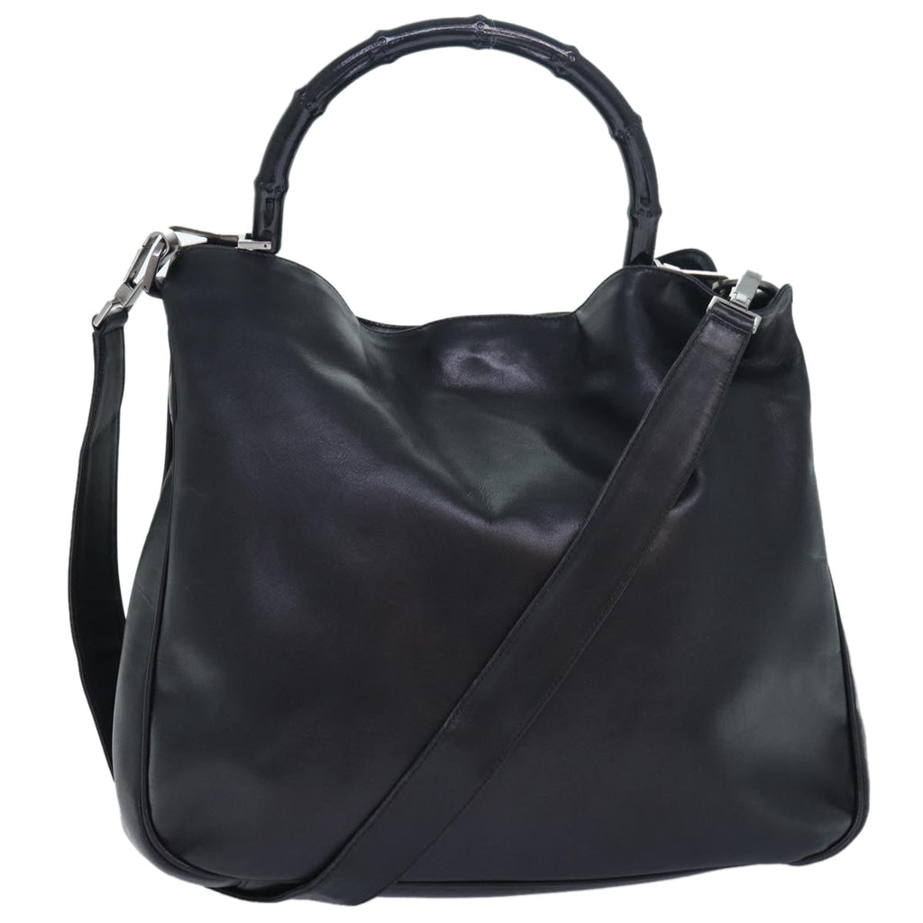 GUCCI Bamboo Hand Bag Leather 2way Black kk265