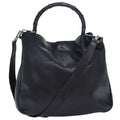 GUCCI Bamboo Hand Bag Leather 2way Black kk265