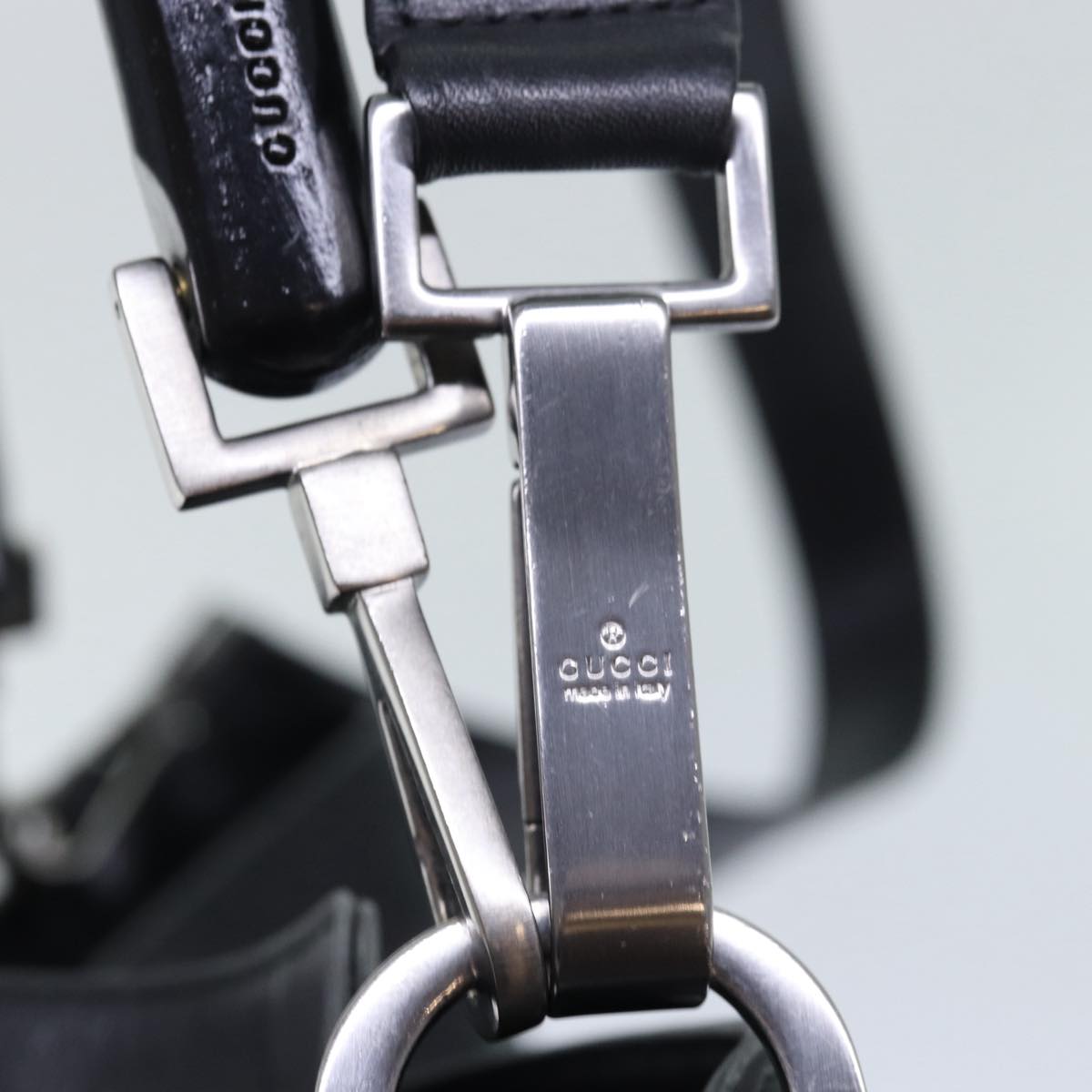 GUCCI Bamboo Hand Bag Leather 2way Black kk265
