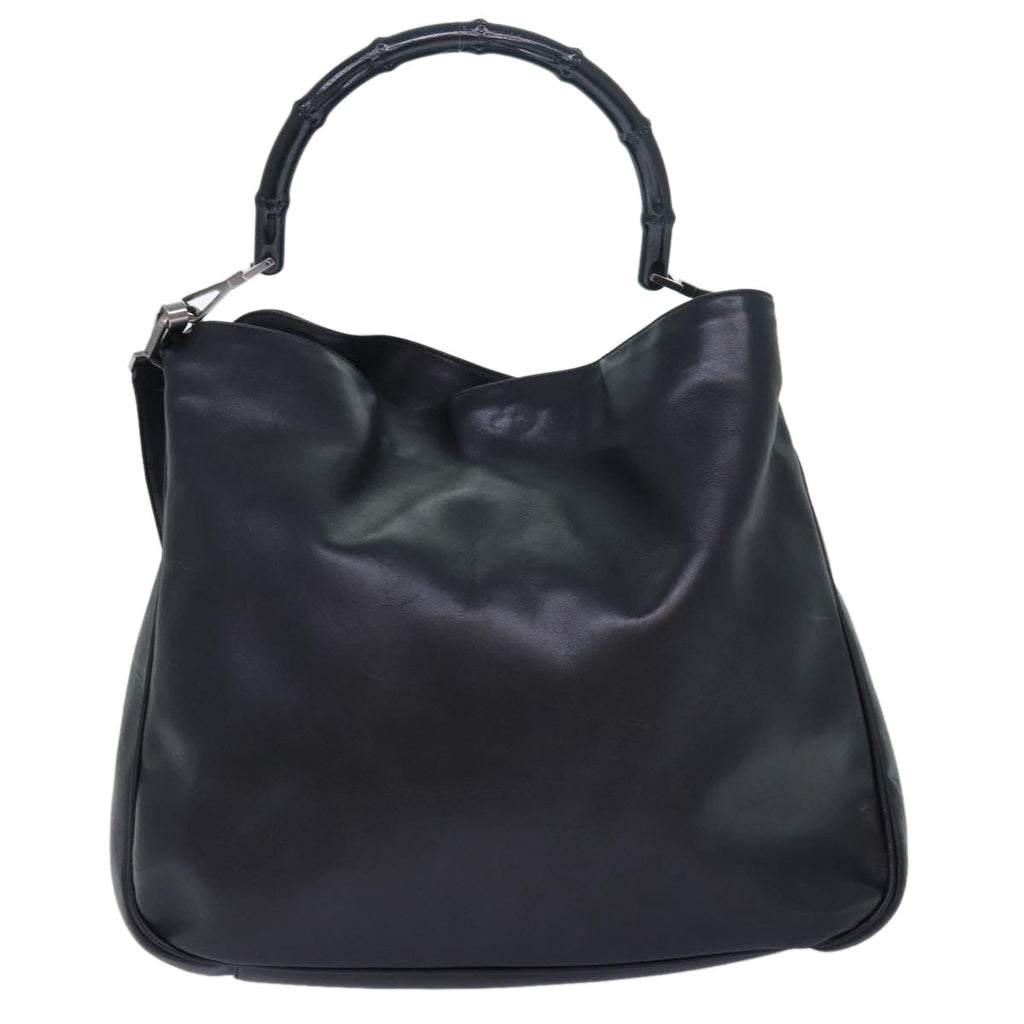 GUCCI Bamboo Hand Bag Leather 2way Black kk265