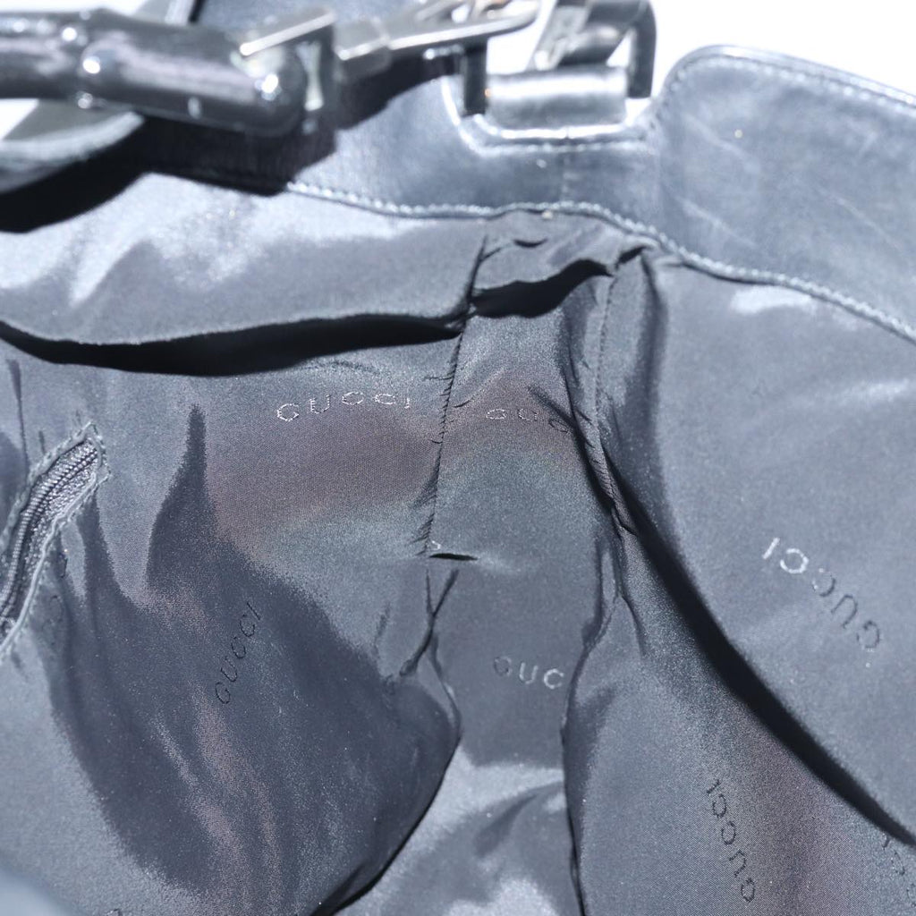 GUCCI Bamboo Hand Bag Leather 2way Black kk265
