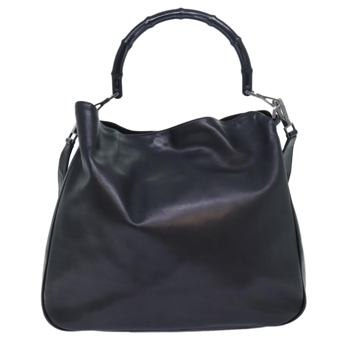 GUCCI Bamboo Hand Bag Leather 2way Black kk265