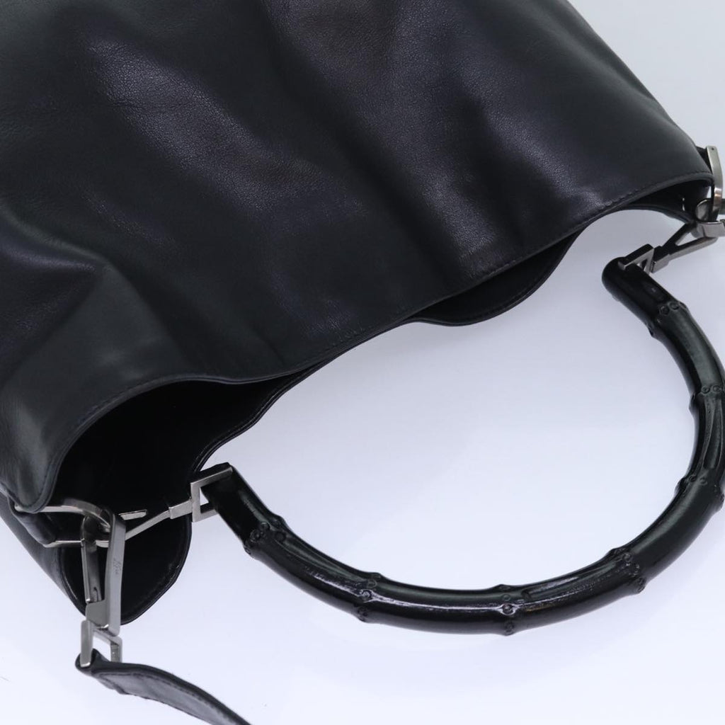 GUCCI Bamboo Hand Bag Leather 2way Black kk265