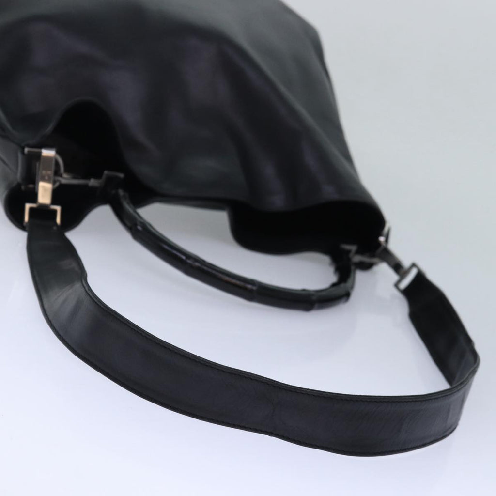 GUCCI Bamboo Hand Bag Leather 2way Black kk265
