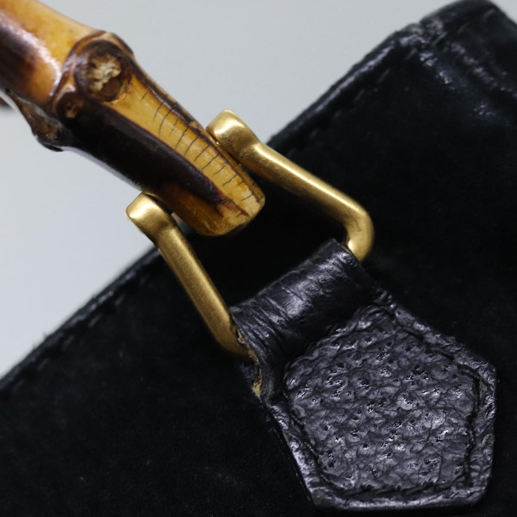 GUCCI Bamboo Hand Bag Suede 2way Black kk266