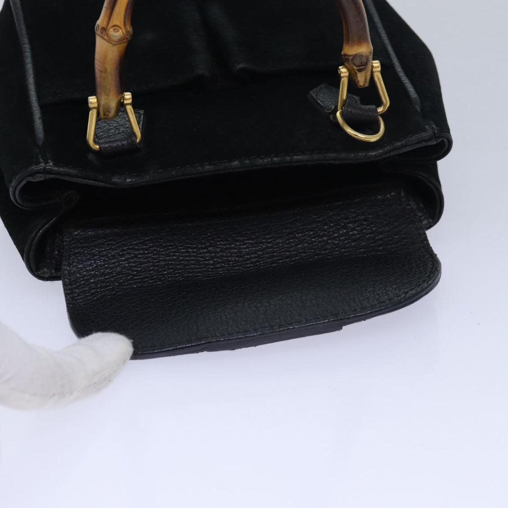 GUCCI Bamboo Hand Bag Suede 2way Black kk266