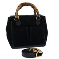 GUCCI Bamboo Hand Bag Suede 2way Black kk266