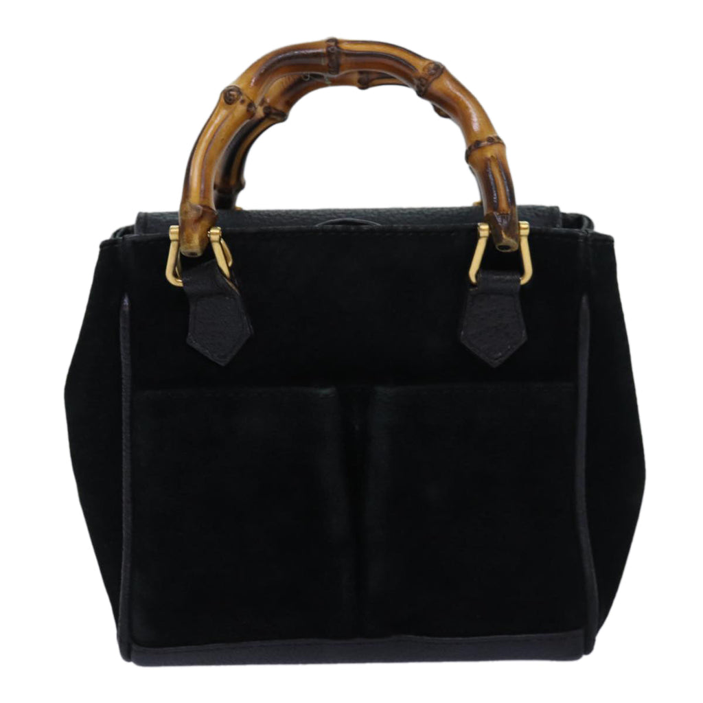 GUCCI Bamboo Hand Bag Suede 2way Black kk266