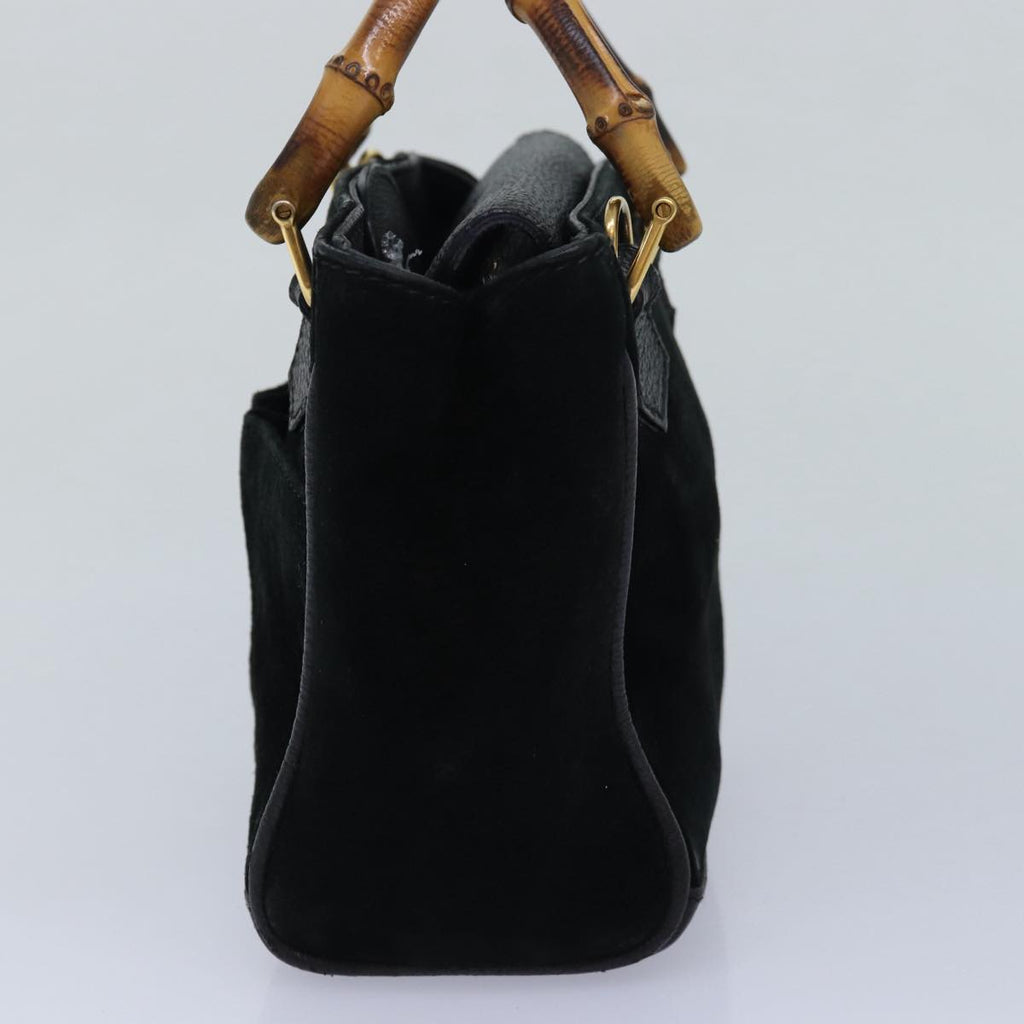 GUCCI Bamboo Hand Bag Suede 2way Black kk266