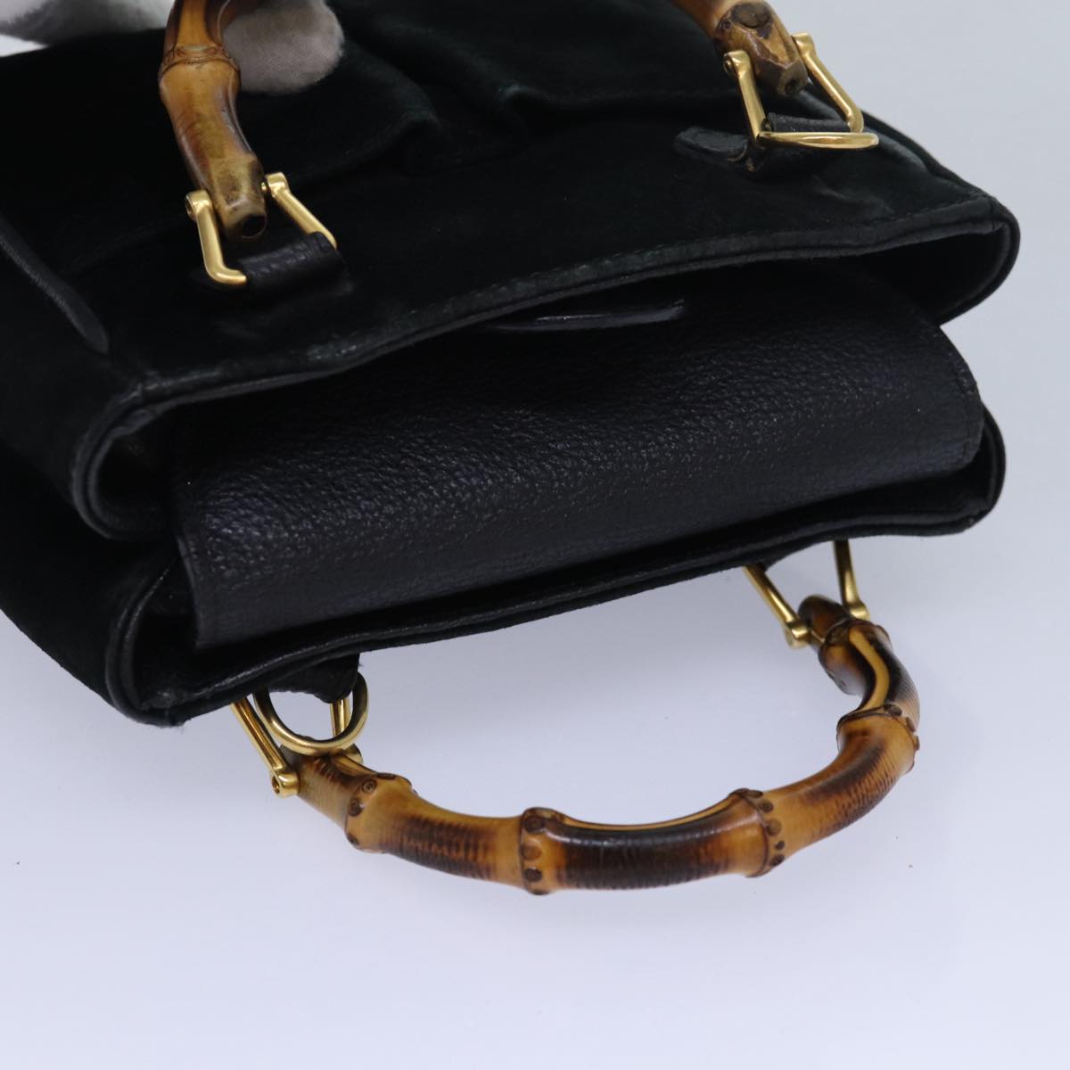 GUCCI Bamboo Hand Bag Suede 2way Black kk266