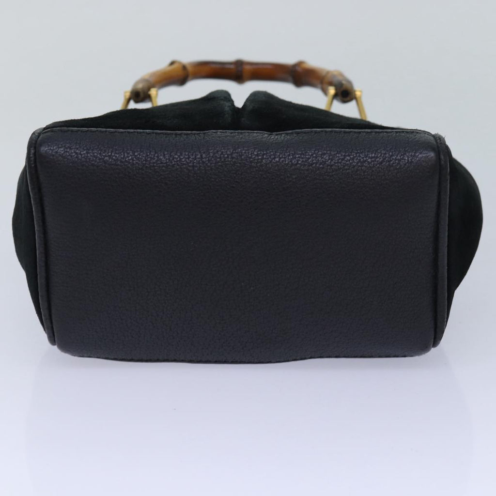 GUCCI Bamboo Hand Bag Suede 2way Black kk266