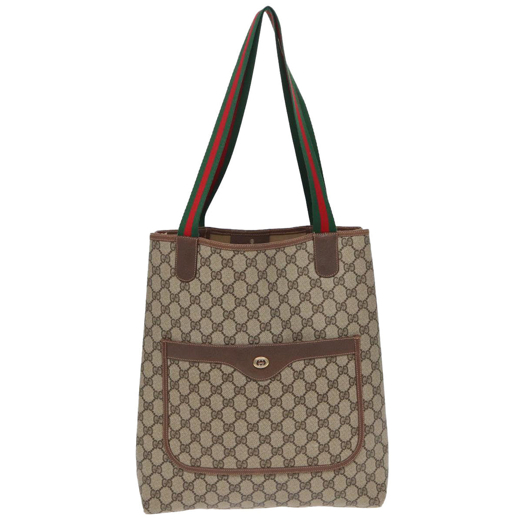 GUCCI GG Canvas Web Sherry Line Tote Bag PVC Leather Beige Green Red kk273