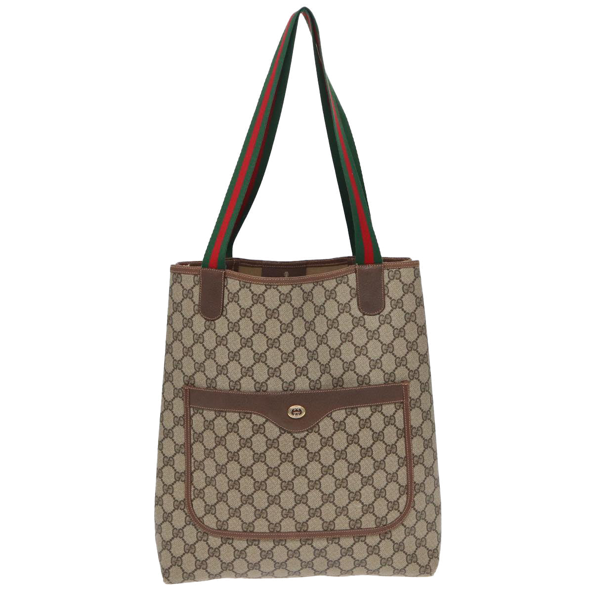 GUCCI GG Canvas Web Sherry Line Tote Bag PVC Leather Beige Green Red kk273