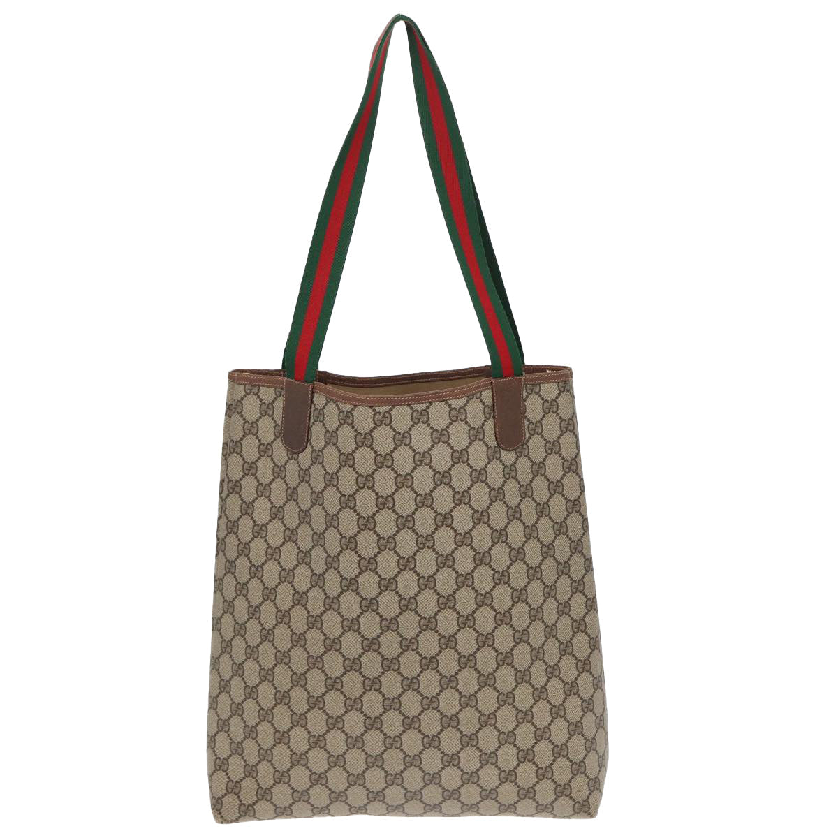 GUCCI GG Canvas Web Sherry Line Tote Bag PVC Leather Beige Green Red kk273