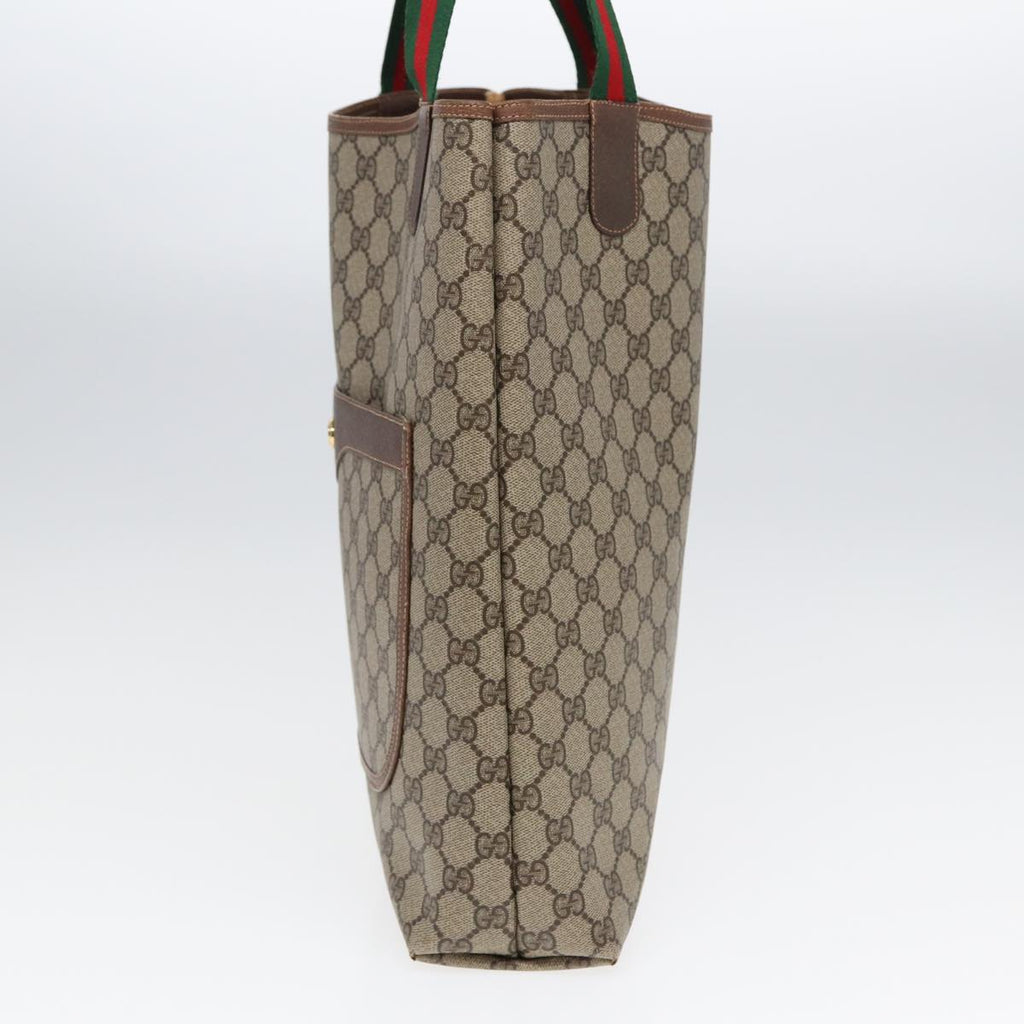 GUCCI GG Canvas Web Sherry Line Tote Bag PVC Leather Beige Green Red kk273