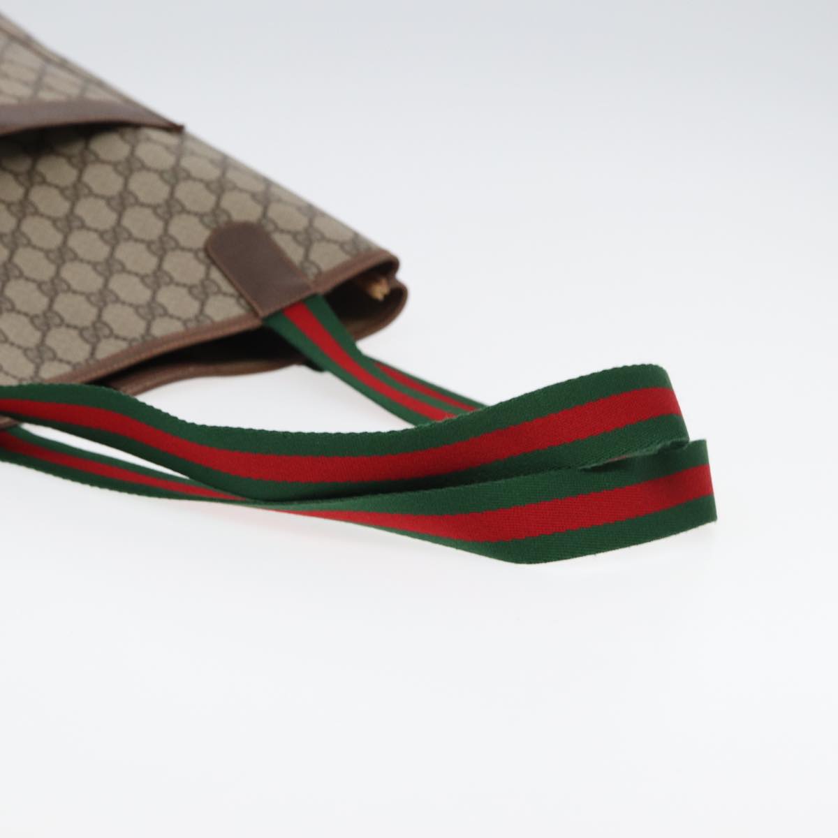 GUCCI GG Canvas Web Sherry Line Tote Bag PVC Leather Beige Green Red kk273