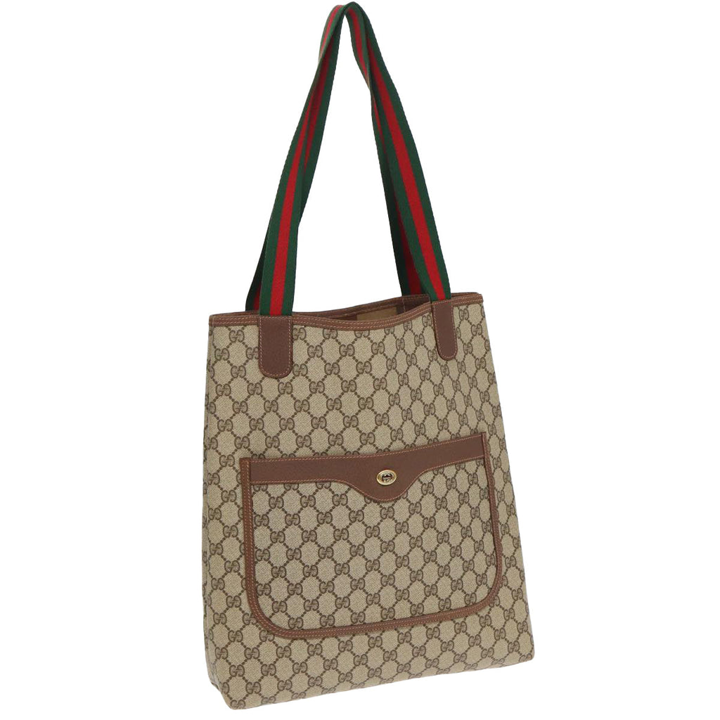GUCCI GG Canvas Web Sherry Line Tote Bag PVC Leather Beige Green Red kk275