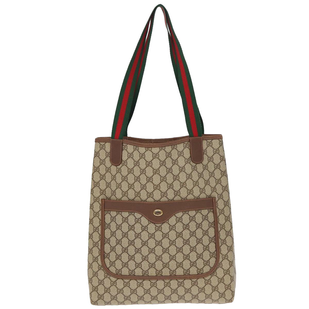 GUCCI GG Canvas Web Sherry Line Tote Bag PVC Leather Beige Green Red kk275