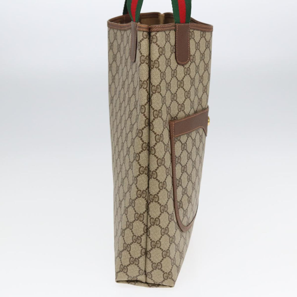 GUCCI GG Canvas Web Sherry Line Tote Bag PVC Leather Beige Green Red kk275