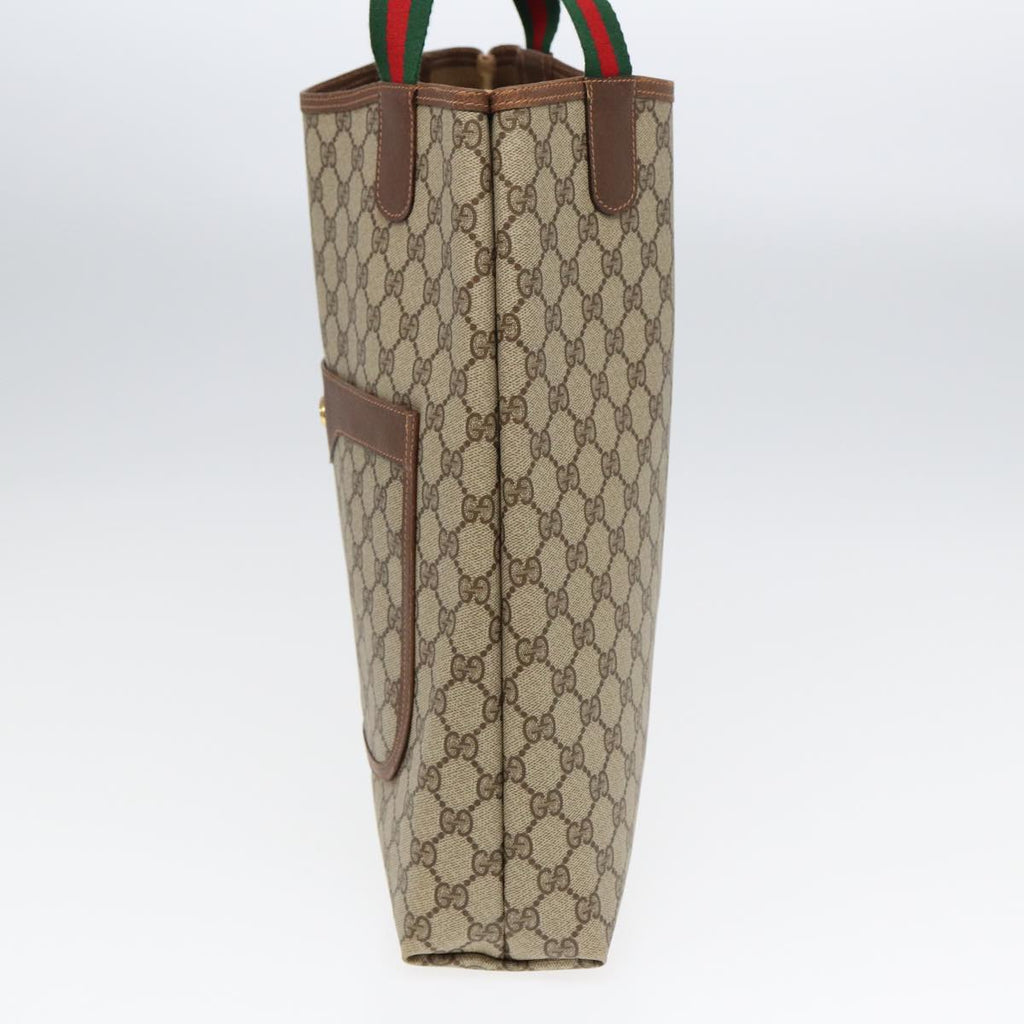 GUCCI GG Canvas Web Sherry Line Tote Bag PVC Leather Beige Green Red kk275