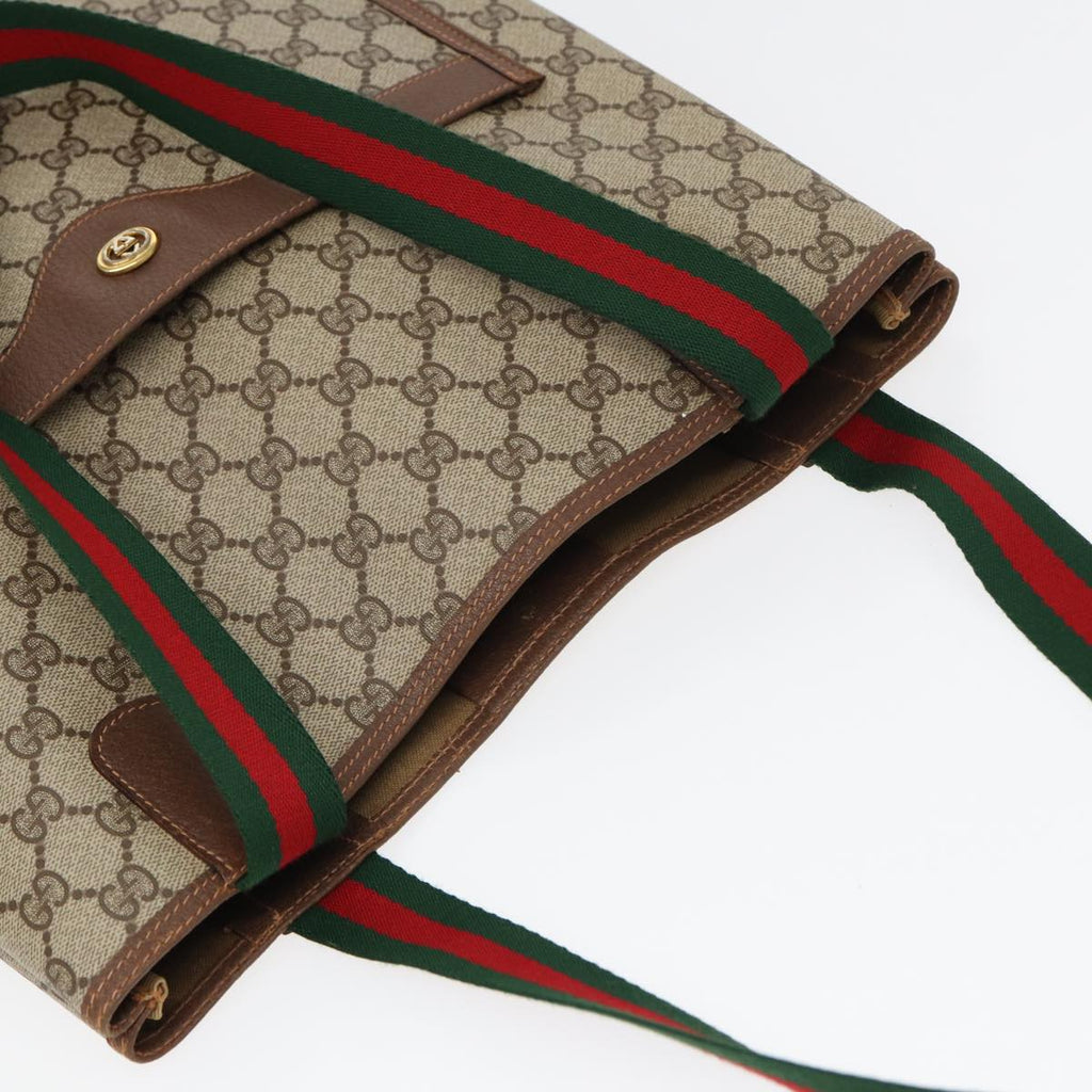 GUCCI GG Canvas Web Sherry Line Tote Bag PVC Leather Beige Green Red kk275