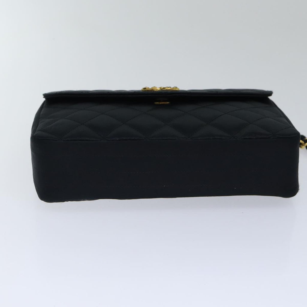 CHANEL Matelasse Stone Chain Shoulder Bag Satin Black CC kk285A