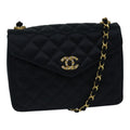 CHANEL Matelasse Stone Chain Shoulder Bag Satin Black CC kk285A
