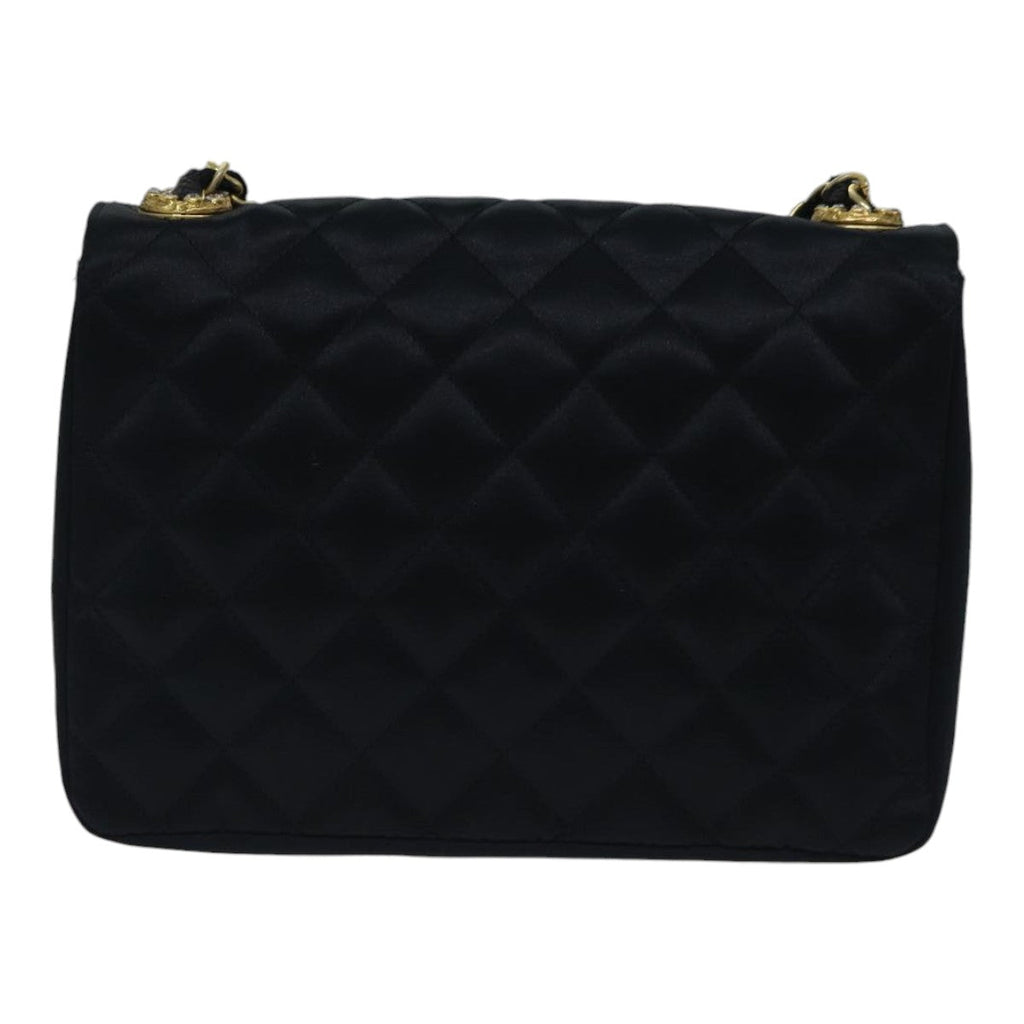 CHANEL Matelasse Stone Chain Shoulder Bag Satin Black CC kk285A