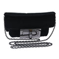 CHANEL Turn Lock Chain Shoulder Bag Satin Silver Black CC kk287