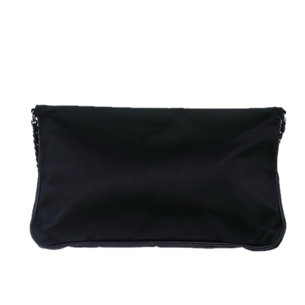 CHANEL Turn Lock Chain Shoulder Bag Satin Silver Black CC kk287