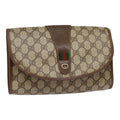 GUCCI GG Supreme Web Sherry Line Clutch Bag PVC Beige Gold 156 01 030 kk288