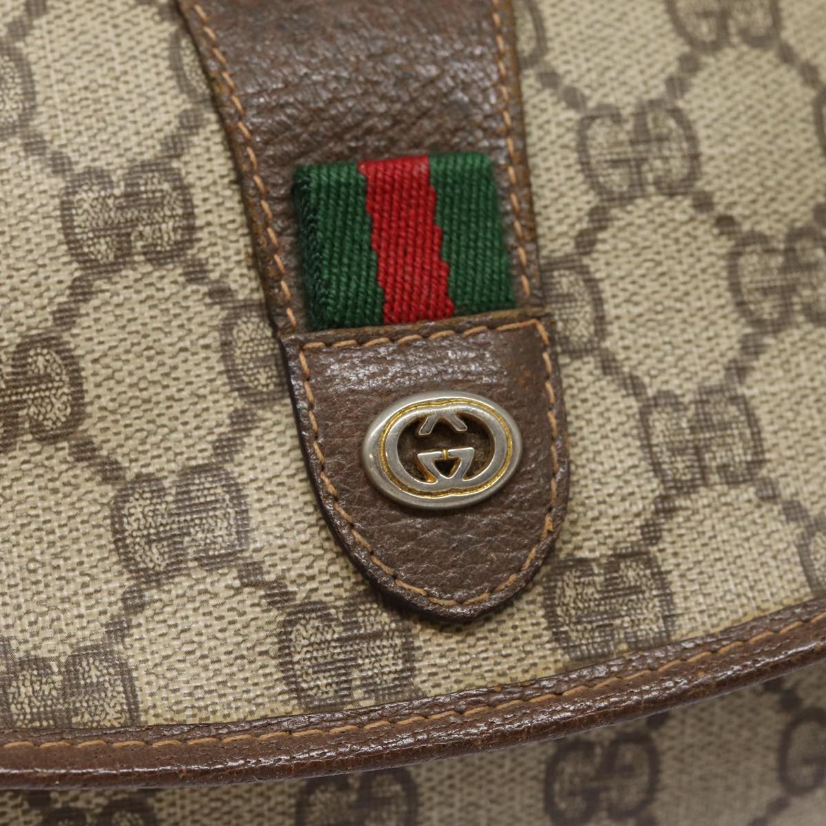 GUCCI GG Supreme Web Sherry Line Clutch Bag PVC Beige Gold 156 01 030 kk288