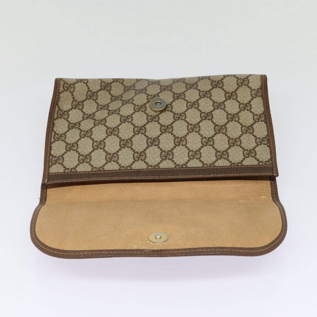 GUCCI GG Supreme Web Sherry Line Clutch Bag PVC Beige Gold 156 01 030 kk288
