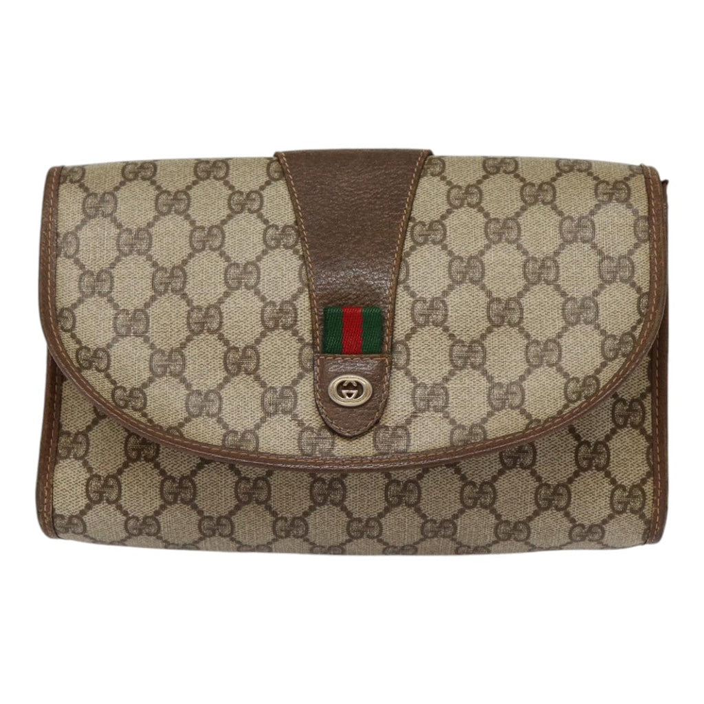 GUCCI GG Supreme Web Sherry Line Clutch Bag PVC Beige Gold 156 01 030 kk288