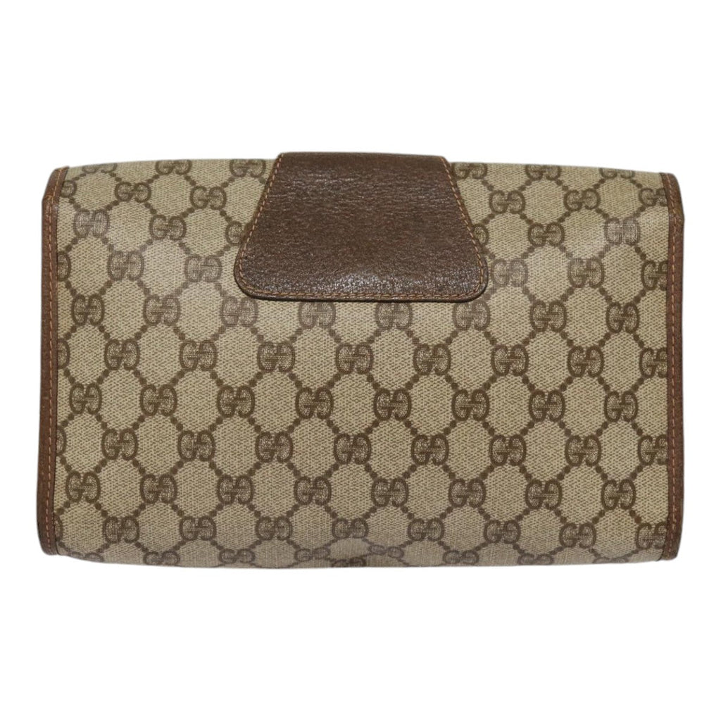 GUCCI GG Supreme Web Sherry Line Clutch Bag PVC Beige Gold 156 01 030 kk288