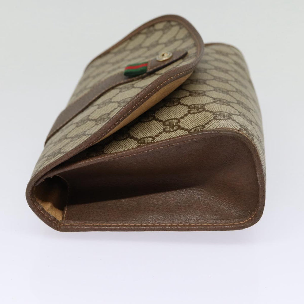 GUCCI GG Supreme Web Sherry Line Clutch Bag PVC Beige Gold 156 01 030 kk288
