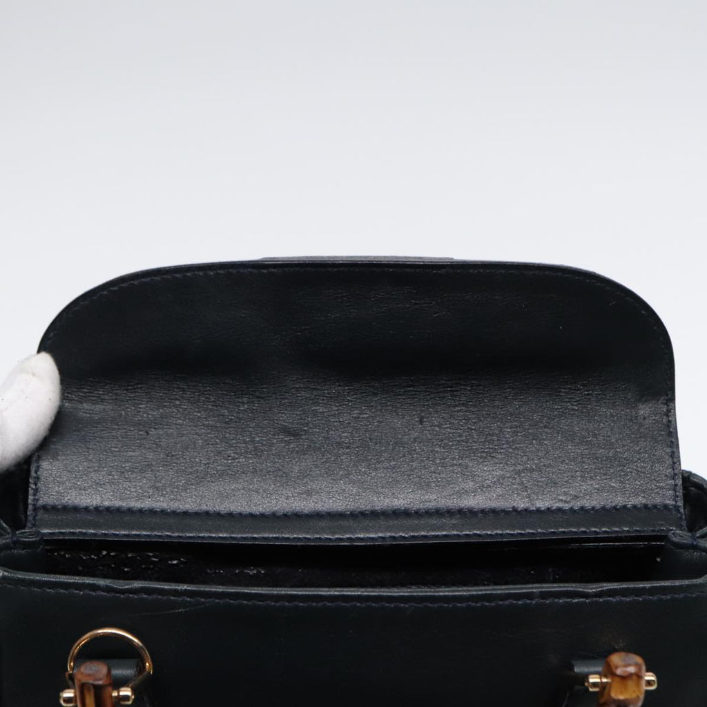 GUCCI Bamboo Hand Bag Leather 2way Navy Gold 000 122 0316 kk290