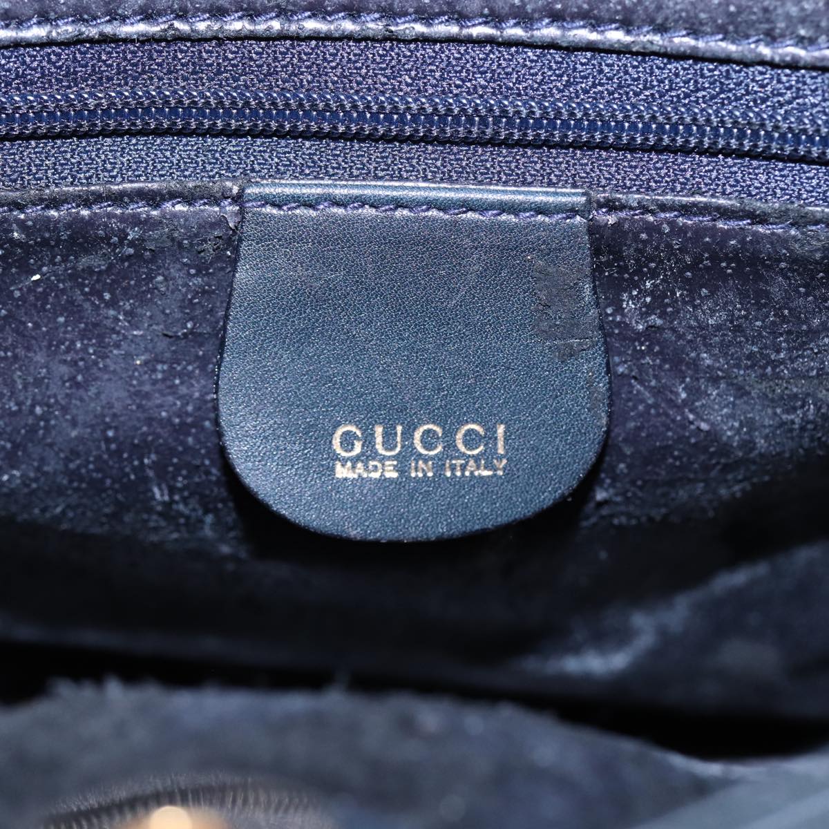 GUCCI Bamboo Hand Bag Leather 2way Navy Gold 000 122 0316 kk290