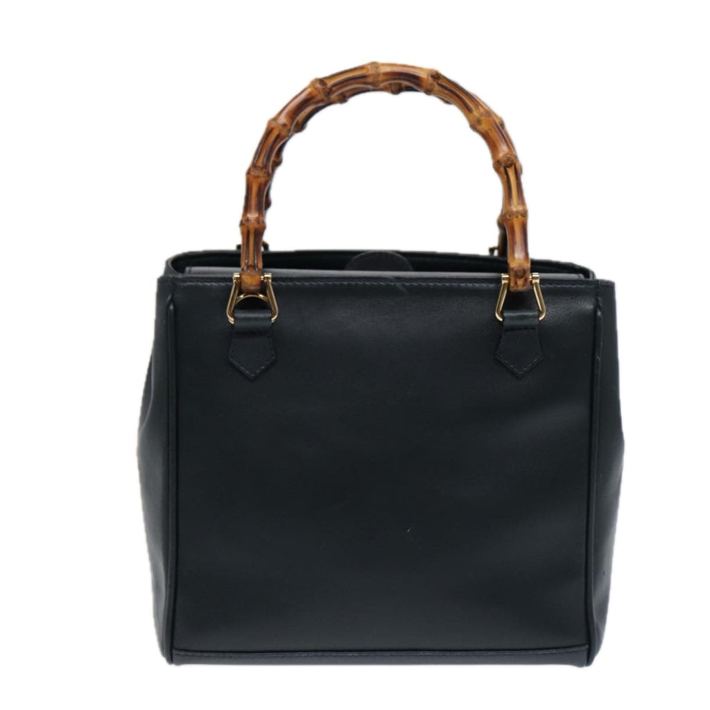 GUCCI Bamboo Hand Bag Leather 2way Navy Gold 000 122 0316 kk290